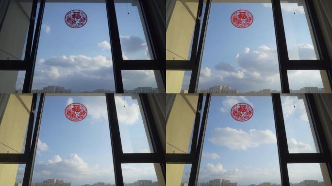 4K窗外延时-窗外风景蓝天白云-窗外