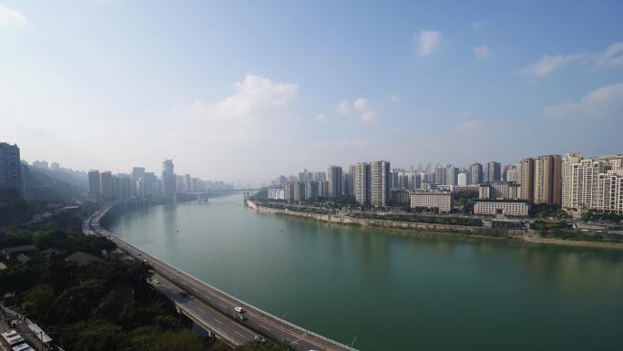 重庆城市河流蓝天白云长江大桥江面江边