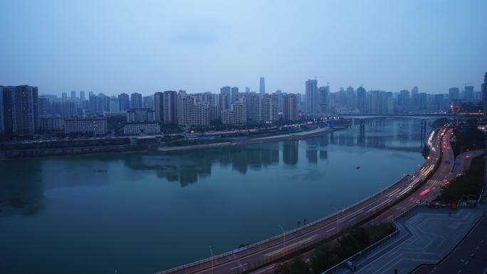 重庆城市河流夜景清晨长江大桥江面江边