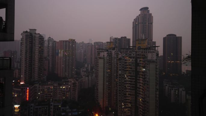 重庆城市夜景弥红灯高楼市中心万家灯火