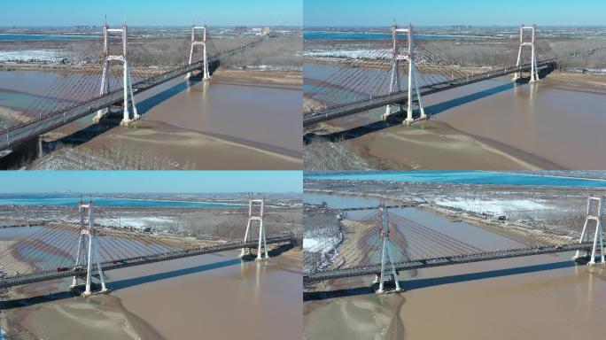 航拍济南黄河大桥2020最新雪后风景
