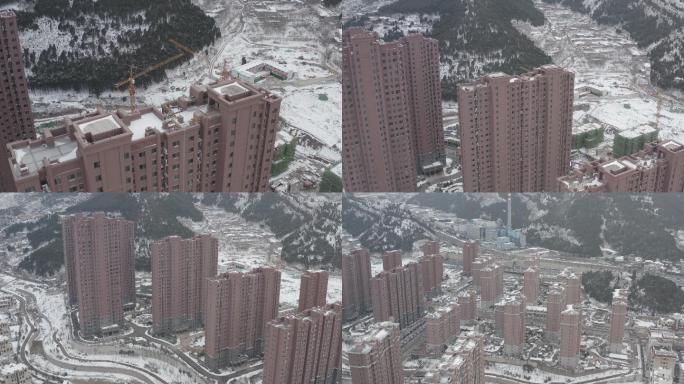 济南黄金山水郡雪后雪景航拍2020高清