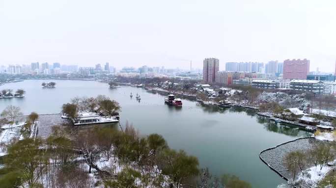 大明湖雪景航拍宣传