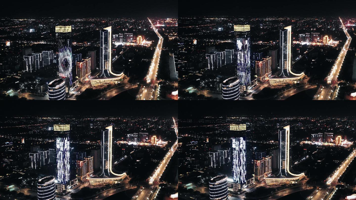银川城市夜景航拍4K