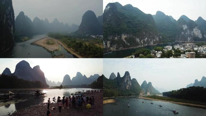 航拍实拍桂林漓江二十元人民币唯美大气风景