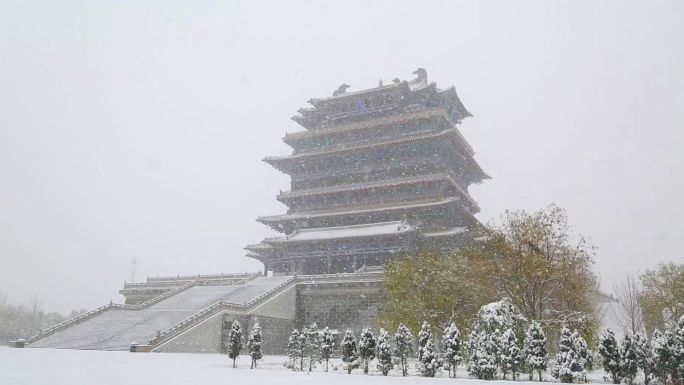 鹳雀楼雪景（全景）