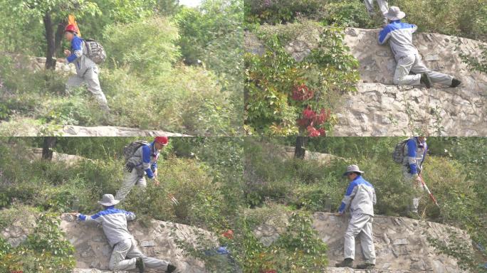 地质地矿队员爬过山坡墙壁022