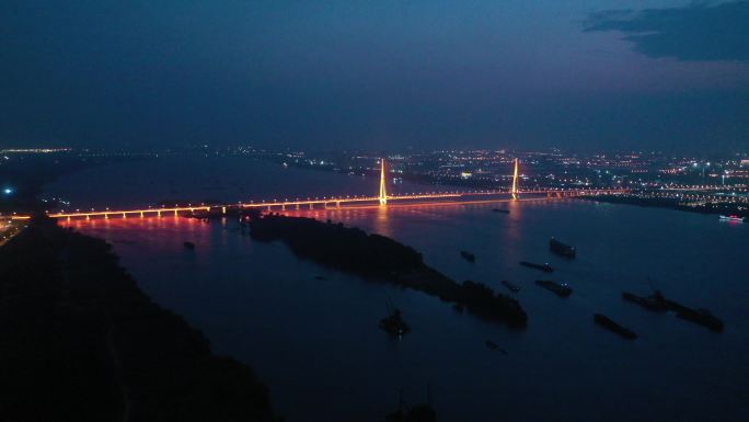 武汉白沙洲大桥夜景航拍