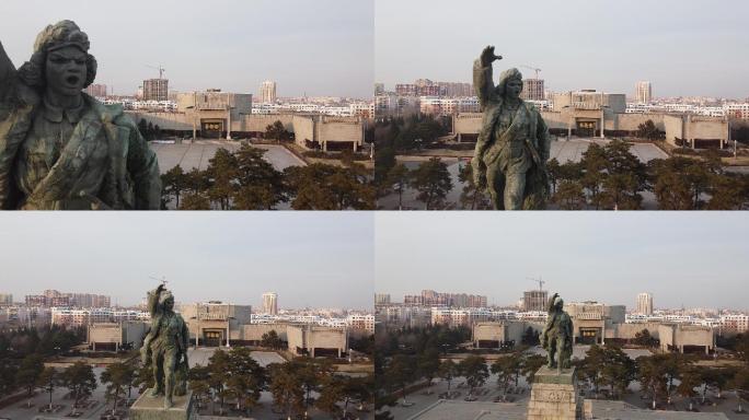 锦州辽沈战役纪念馆英雄碑航拍超清视频素材