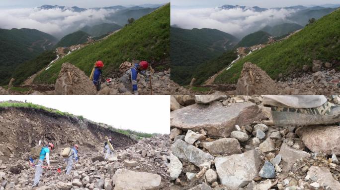 地质勘探队员走险峻的山路石头路006