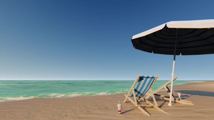 三维动画海边沙滩休闲椅