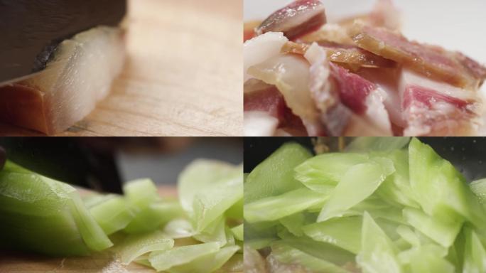 4K美食视频莴笋腊肉腊肠