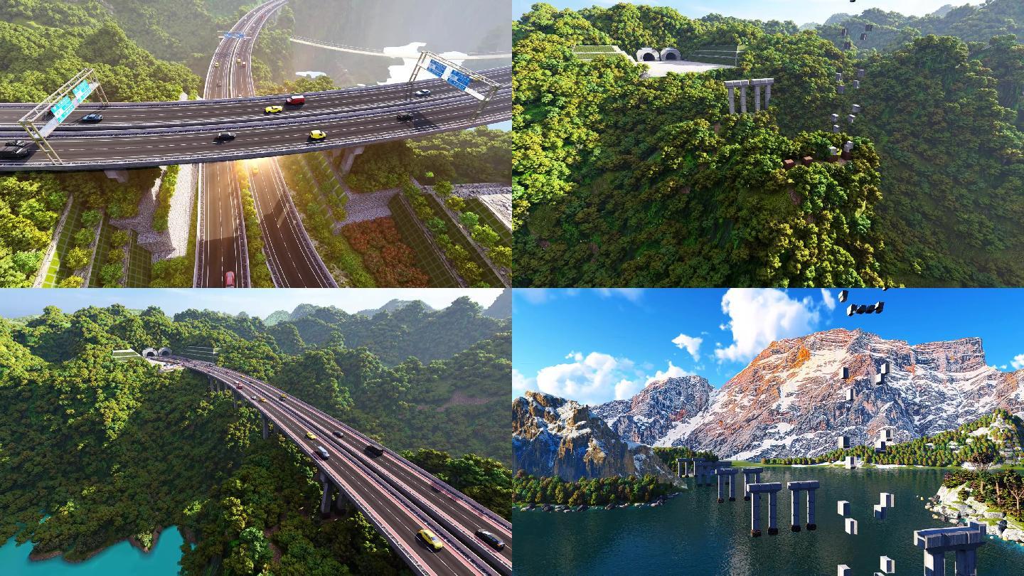 高速公路交通桥梁延伸生长建设发展三维动画