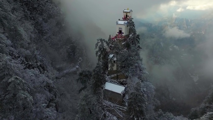 最新陕西商洛塔云山雪景航拍