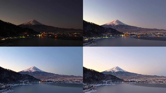 日本东京富士山活火山河口湖日出延时摄影