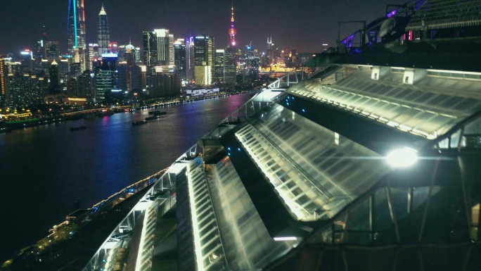 上海夜景4K航拍杨浦滨江+杨浦大桥