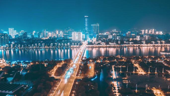广西柳州高清夜景延时城市阳光一百宣传视频