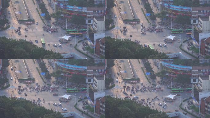 广西柳州城市街头人流车流下班马路路口
