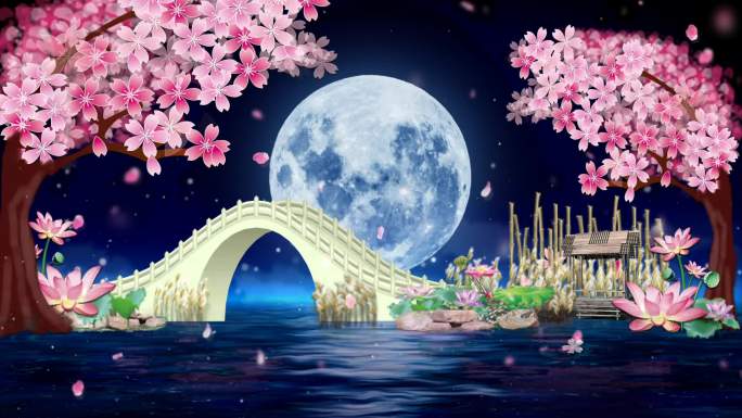 月亮小桥桃花背景