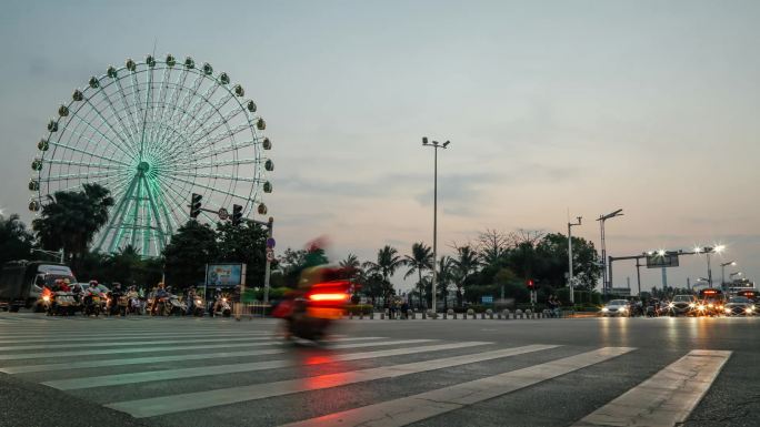 城市摩天轮日转夜延时