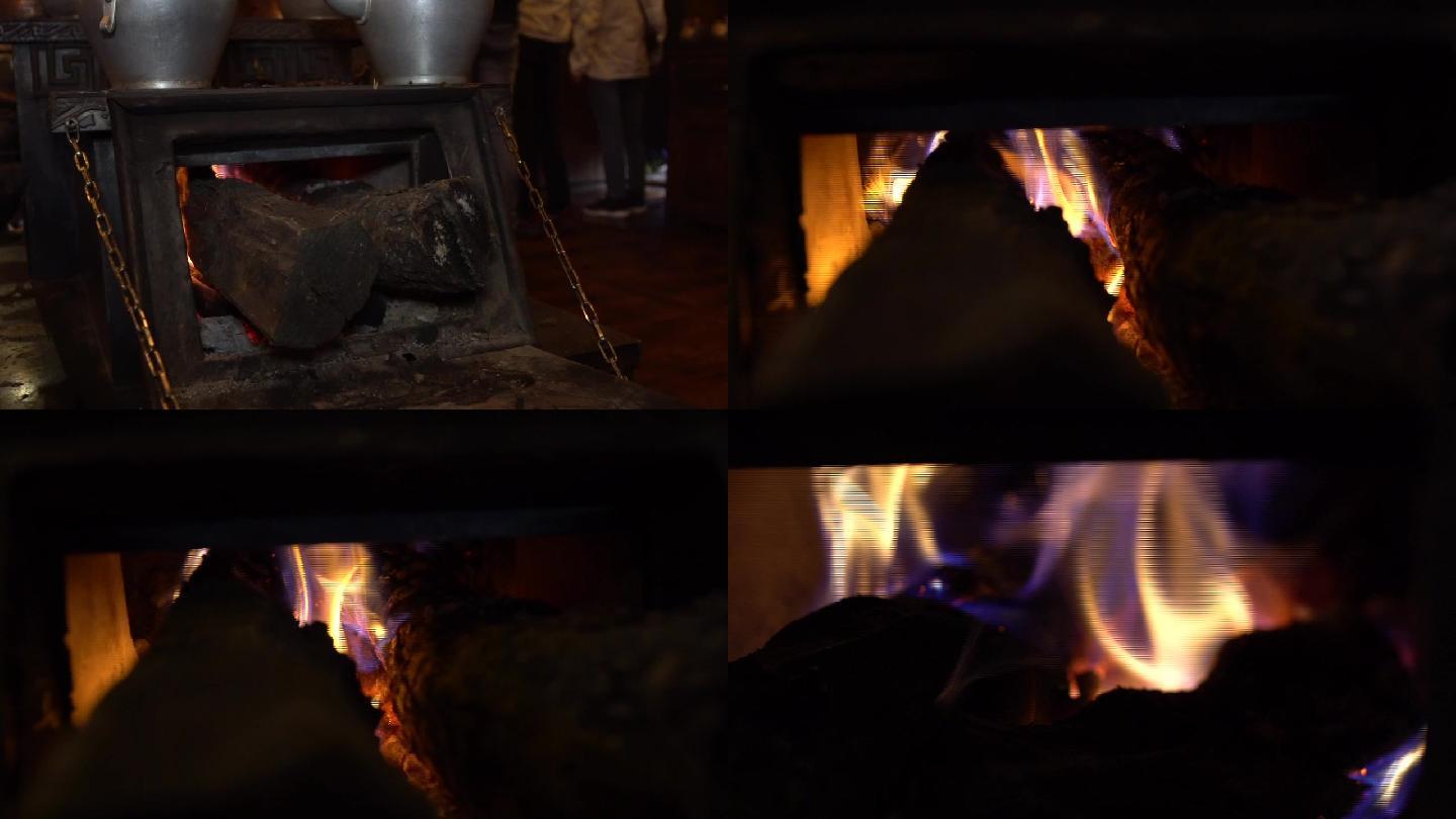 西藏炉灶火焰柴火
