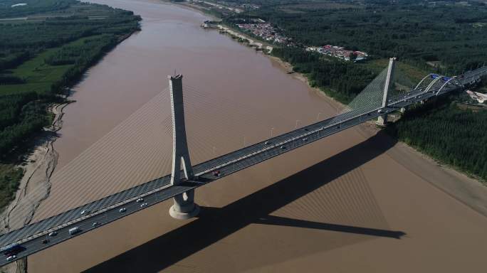 山东济南黄河建邦大桥航拍2020