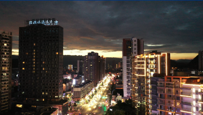 贵州德江城南黄昏夜景：4k航拍