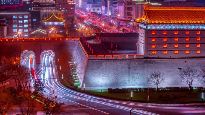 2019春天里的西安城墙北门夜晚实拍