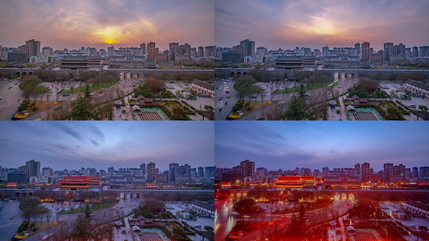 2019年陕西西安城墙西门日转夜实拍