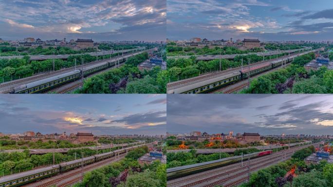 2019年夏天西安城墙下的火车延时实拍