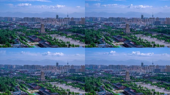 2019年夏天蓝天白云的大雁塔北广场实拍