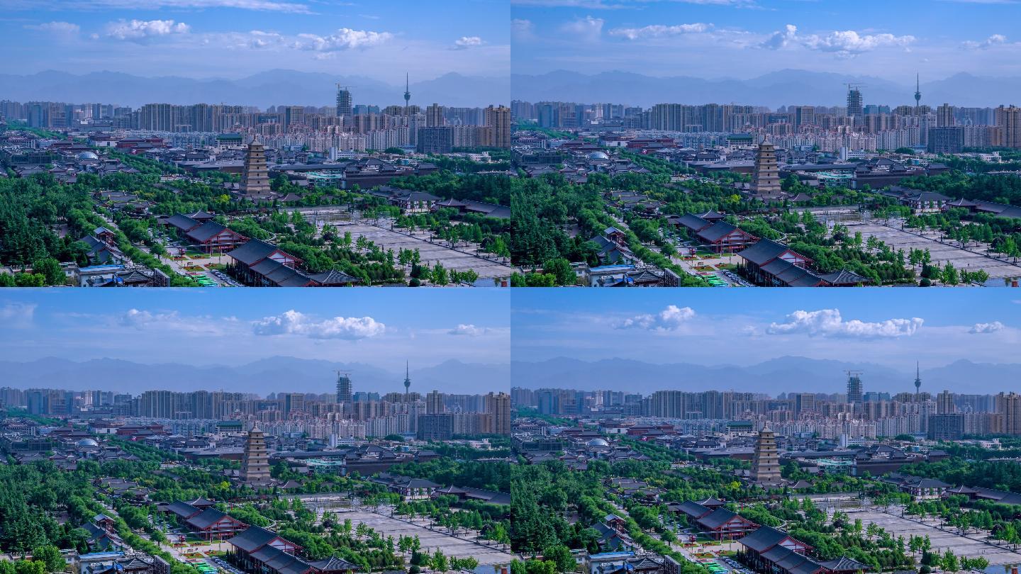 2019年夏天蓝天白云的大雁塔北广场实拍