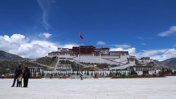 西藏、拉萨、布达拉宫、白塔、和平解放延时