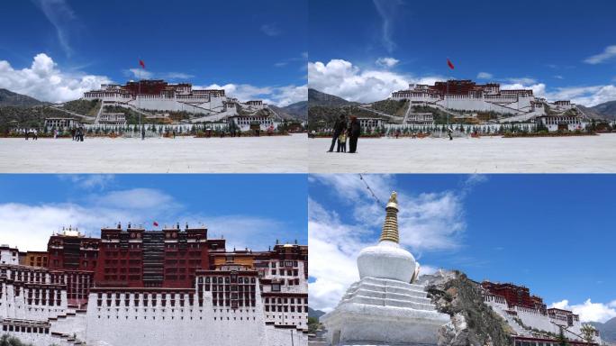 西藏、拉萨、布达拉宫、白塔、和平解放延时