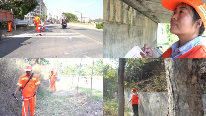 道路养护工作人员对道路进行日常维护清理