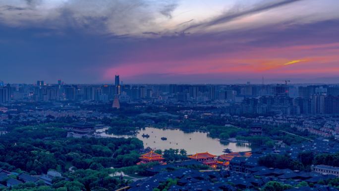 2018年夏天西安大唐芙蓉园远景实拍素材