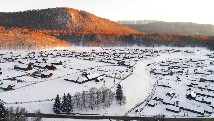 【原创】4K航拍唯美冬日禾木村雪景雪山