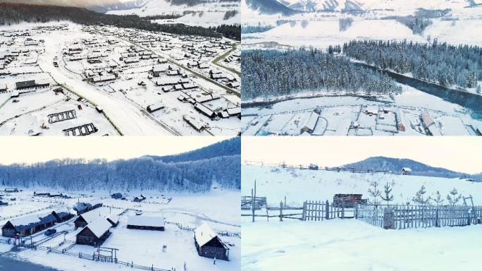 【原创】4K航拍唯美冬日禾木村雪景雪山