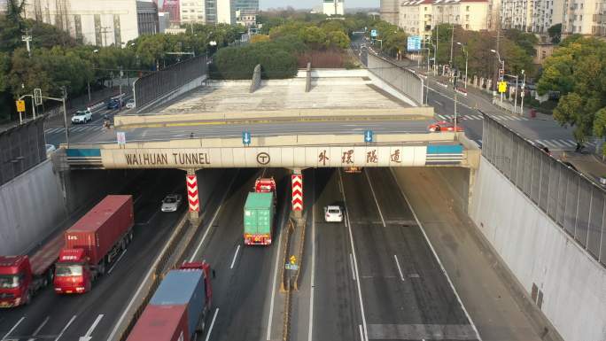 4K原素材-航拍上海外环隧道