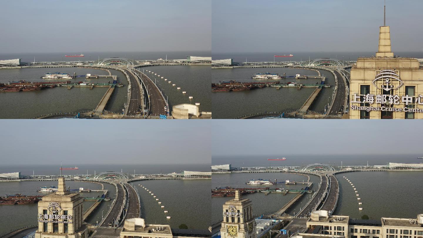 4K原素材-航拍上海吴淞口国际邮轮港
