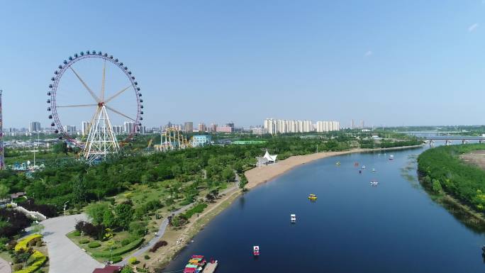 夏天春天七里河游乐场生态河道