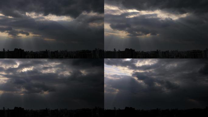 4K透过云层的光束划过城市【13倍速】