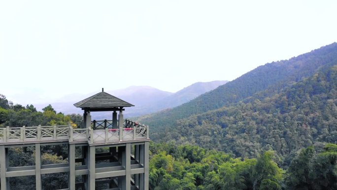 观景台航拍森林山间看景台山峦