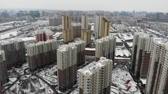 山东济南航拍空景雪景