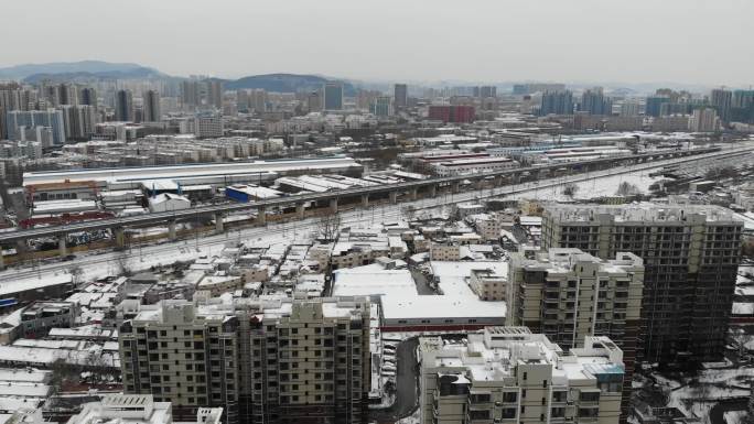 山东济南航拍空景雪景