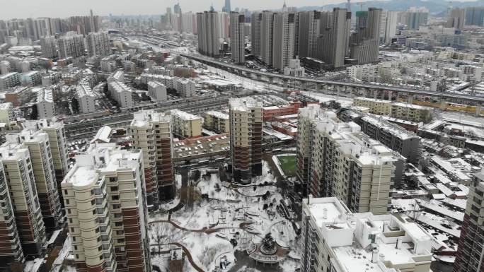 山东济南航拍空景雪景