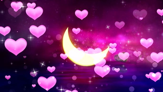 浪漫唯美粉色爱心月亮背景视频