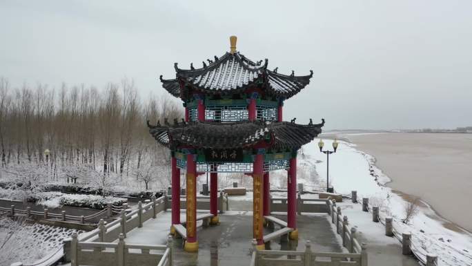 黄河入海口公园冬日雪景