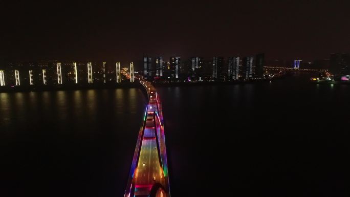 长沙福元路大桥夜景航拍
