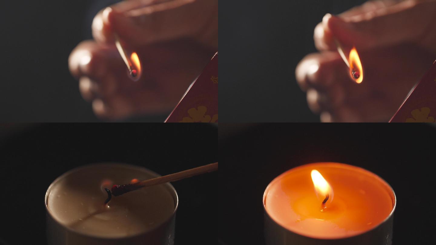 擦火柴点亮蜡烛慢镜头视频素材